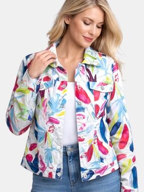Dolcezza Simply Art Tropical Trace II Jacket Large Abstract Floral Stretch